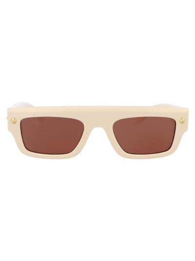 Alexander Mcqueen Am0427s Sunglasses In 004 Ivory Ivory Brown