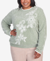 ALFRED DUNNER PLUS SIZE ST.MORITZ EMBROIDERED CHENILLE CREW NECK SWEATSHIRT