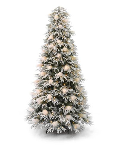 Seasonal Pine And Pampas 7.5' Pre-lit Flocked Pe Mixed Pvc Tree, 5580 Tips, 80 Pieces Pampas, 550 Warm Led, E In Green