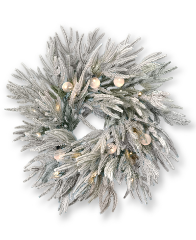 Seasonal Frosted Acadia 24" Flocked Polyethylene Polyvinyl Chloride Wreath 50 Bo Lights 400 Tips, Color Chang In White