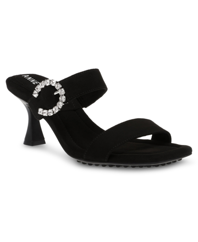 Anne Klein Women's Josie Square Toe Dress Sandals In Black Suede