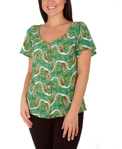 Ny Collection Petite Flutter Sleeve Crepe Blouse In Green Gardenpais