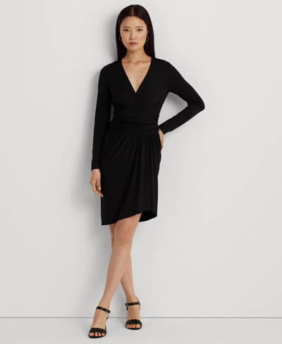 Lauren Ralph Lauren Women's Ruched Stretch Jersey Surplice Dress In Black
