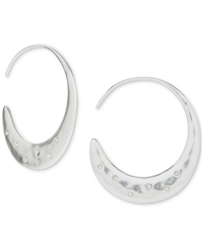 Lucky Brand Silver-tone Medium Pave Threader Hoop Earrings, 1.25"