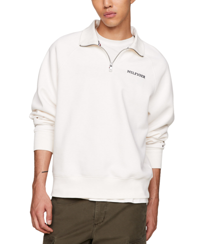 Tommy Hilfiger Men's Quarter-zip Long Sleeve Logo Sweatshirt In Ancient White