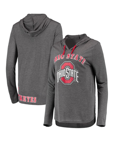 Colosseum Women's  Heather Charcoal Ohio State Buckeyes My Lover Lightweight Hooded Long Sleeve T-shi