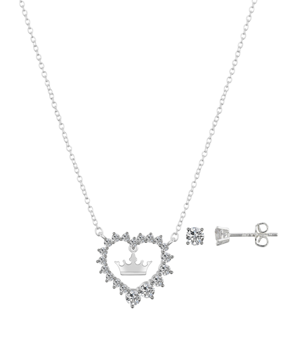 Disney Cubic Zirconia Heart Necklace And Stud Earring Set, 3 Piece In Silver