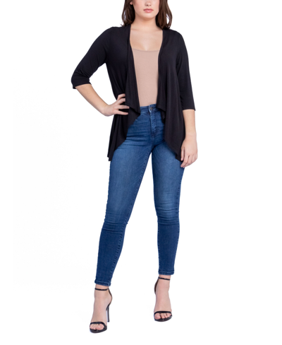 24seven Comfort Apparel Women's Open Front Elbow Length Sleeve Cardigan Sweater In Black