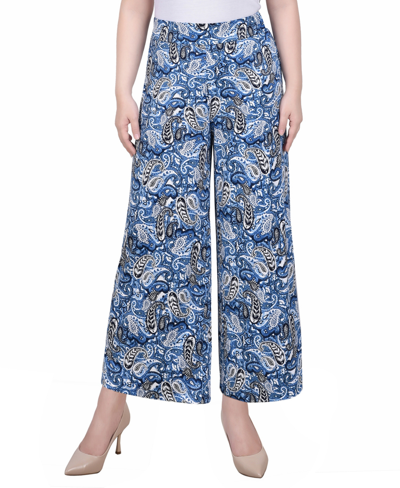 Ny Collection Petite Short Mid Rise Pull On Wide-leg Palazzo Pant In Blue Paismaze