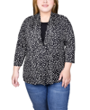 Ny Collection Plus Size Puff Print 3/4 Sleeve 2-fer Top In Nice Icemoon
