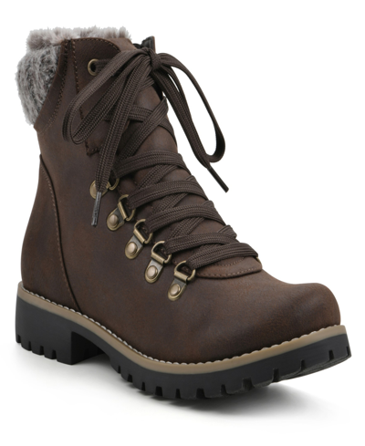 Cliffs By White Mountain Women's Prized Lace-up Hiker Booties In Brown Fabric