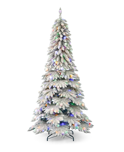 Seasonal Snow Kissed Pine 7.5' Pre-lit Flocked Pvc Full Tree With Metal Stand, 1117 Tips, 480 Led Lights In White