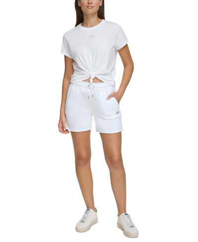 Dkny Sport Women's Metallic Logo Shorts In White,silver