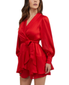 Bebe Yoryu Wrap Front Romper In Poppy Red