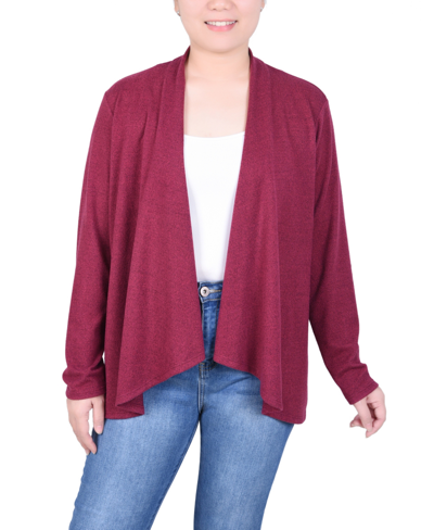 Ny Collection Plus Size Long Sleeve Swing Cardigan Sweater In Burgundy