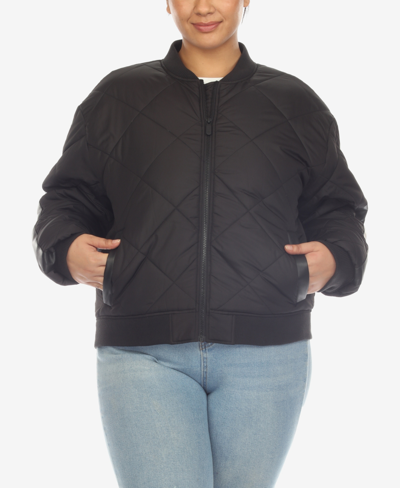 White Mark Plus Size Diamond Quilted Puffer Bomber Jacket In Black