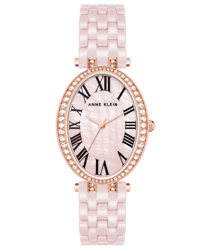 Anne Klein Women's Three-hand Quartz Pink Ceramic Bracelet Watch, 27mm In Rose Gold-tone,blush Pink