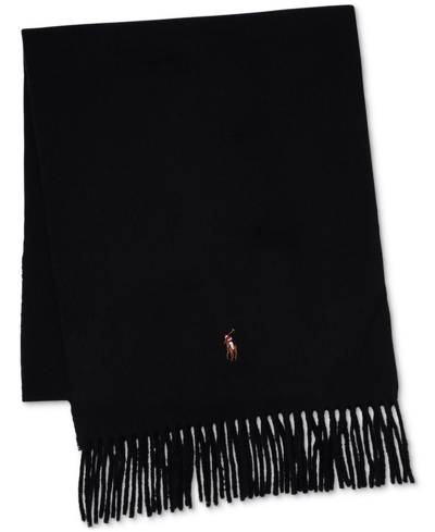 Polo Ralph Lauren Pure Wool Signature Scarf In Black