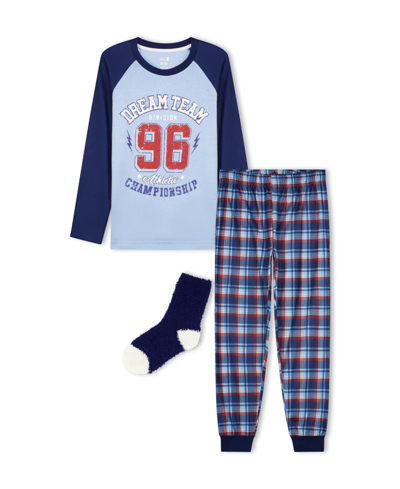 Max & Olivia Kids' Big Boys Pajama With Socks, 3 Piece Set In Blue