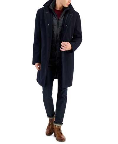 Nautica Men's Classic-fit Bib Wool Blend Overcoat In Navy