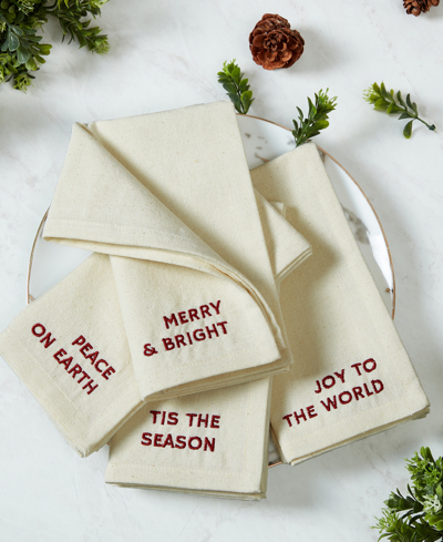 Elrene Joyful Sentiment Embroidered Napkins, Set Of 4, 17" X 17" In Ivory