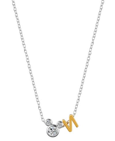 Disney Unwritten  Cubic Zirconia Mickey Mouse Initial Pendant Necklace In Two-tone-n