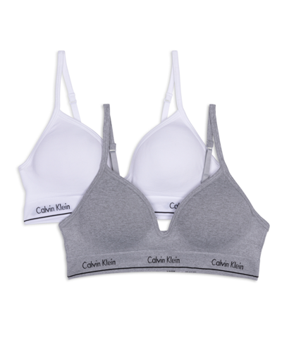 Calvin Klein Kids' Big Girls Seamless Hybrid Bra, Pack Of 2 In Heather Gray