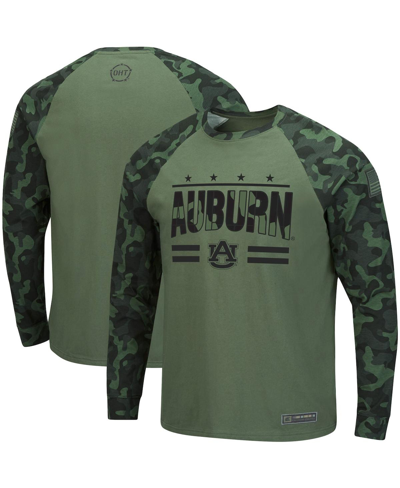 COLOSSEUM MEN'S COLOSSEUM OLIVE AND CAMO AUBURN TIGERS OHT MILITARY-INSPIRED APPRECIATION RAGLAN LONG SLEEVE T