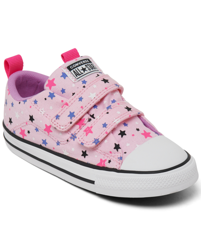 Converse Babies' Toddler Girls Chuck Taylor All Star Easy On Sparkle Fastening Strap Low Top Casual Sneakers From Fin In Sunrise Pink,blue Flame