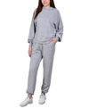 Ny Collection Petite Drawstring Sleeve Top And Jogger Set, 2 Piece In Gray