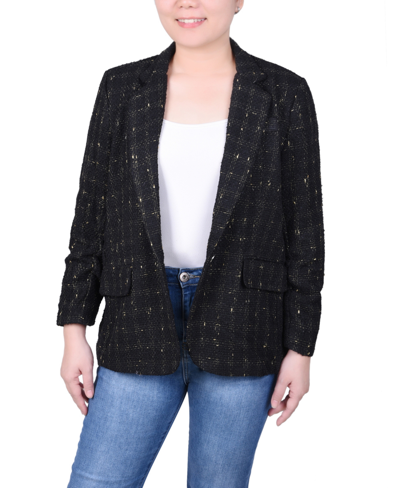 Ny Collection Plus Size Long Sleeve Tweed Jacket In Black Gold