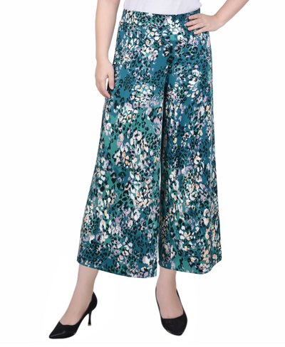 Ny Collection Petite Short Mid Rise Pull On Wide-leg Palazzo Pant In Emerald Vibeskin