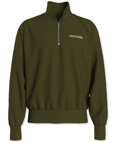 Tommy Hilfiger Men's Quarter-zip Long Sleeve Logo Sweatshirt In Putting Green