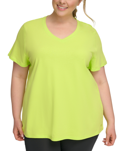 Calvin Klein Performance Plus Size Cotton V-neck Short-sleeve T-shirt In Lime Volt