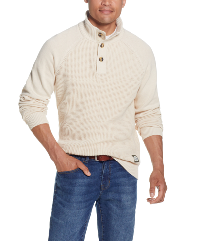 Weatherproof Vintage Men's Button Mock Neck Sweater In Ecru