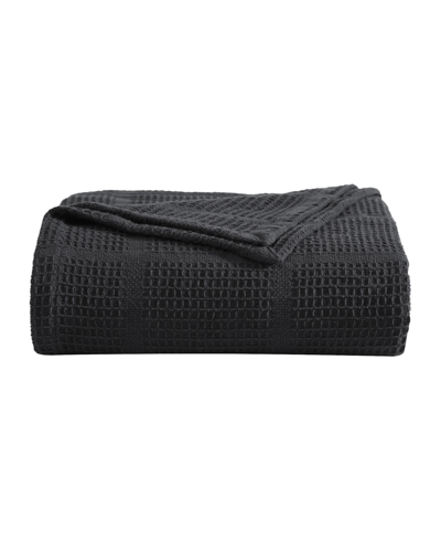 Kenneth Cole New York Essentials Waffle Grid Cotton Dobby Blanket, King In Black