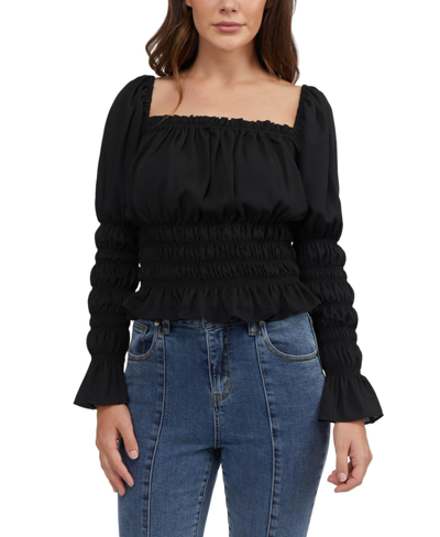 Bebe Women's Smocked Body & Sleeve Top In Black