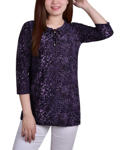 Ny Collection Petite 3/4 Sleeve Grommet Top In Mauve