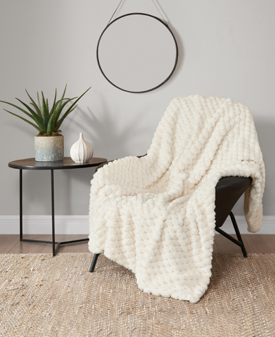 Lucky Brand Embossed Cable Faux Fur Throw Blanket, 50" X 70" In Ivory