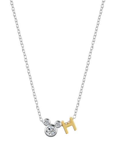 Disney Unwritten  Cubic Zirconia Mickey Mouse Initial Pendant Necklace In Two-tone-h