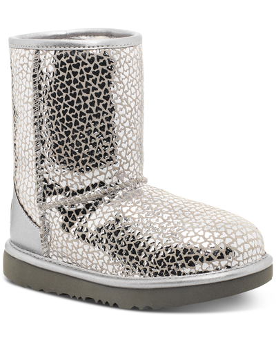 Ugg Kids Classic Ii Gel Hearts Pull-on Booties In Silver/silver