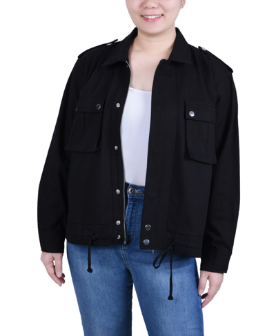 Ny Collection Plus Size Long Sleeve Twill Jacket In Black