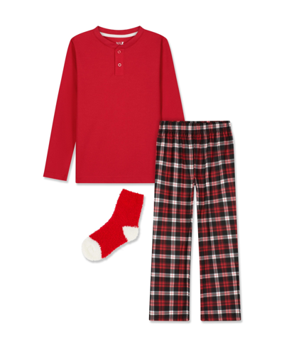 Max & Olivia Kids' Big Boys 2 Pack Pajama Set With Socks, 3 Pieces In Red