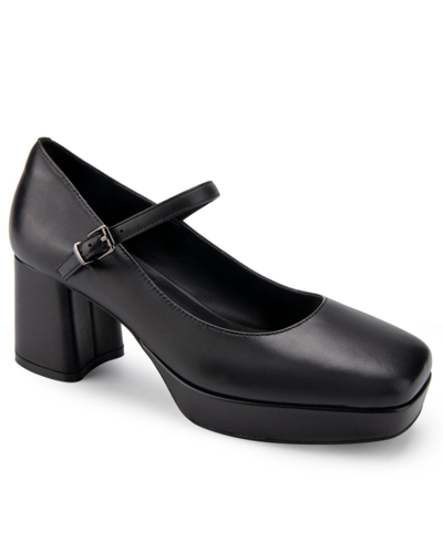 Aerosoles Women's Shannon Square Toe Dress Heel In Black Leather