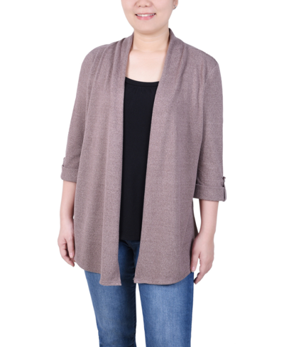 Ny Collection Petite 3/4 Sleeve Two In One Top In Peppercorn