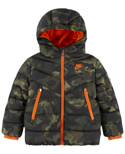 Nike Babies' Toddler Boys Windrunner Color Block Puffer Jacket In Army Camo