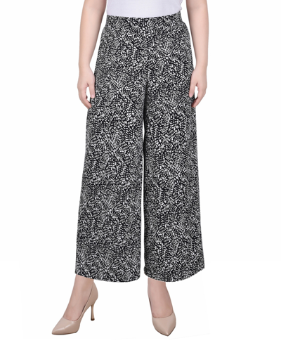 Ny Collection Petite Short Mid Rise Pull On Wide-leg Palazzo Pant In Black Sparkduo