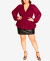 City Chic Rapture Ruched Chiffon Top In Ruby