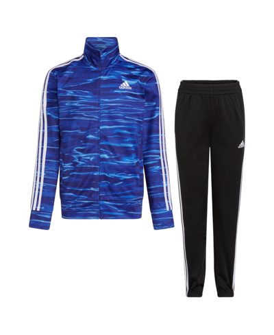 Adidas Originals Kids' Big Boys Long Sleeve Printed Tricot Jacket And Pant, 2-piece Set In Team Royal Blue