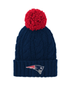OUTERSTUFF BIG GIRLS NAVY NEW ENGLAND PATRIOTS TEAM CABLE CUFFED KNIT HAT WITH POM